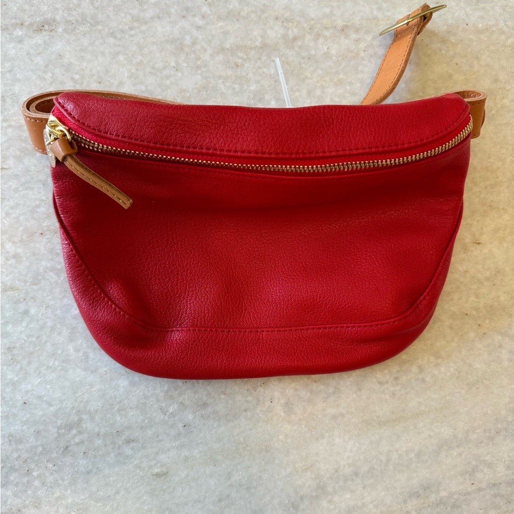 Clare V natural grain leather deep red (camel/tan leather lining) Fanny pack.
